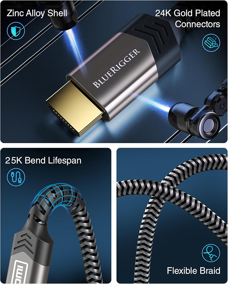 Vue de face Details Avis BlueRigger Mini HDMI to HDMI Cable Le Test Complet pour Savoir s'il Faut l'Acheter